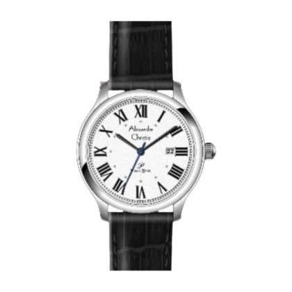 Alexandre Christie ALCW1042MDLSSSL Date Function White Dial Silver Case Black Leather Strap Men Watch